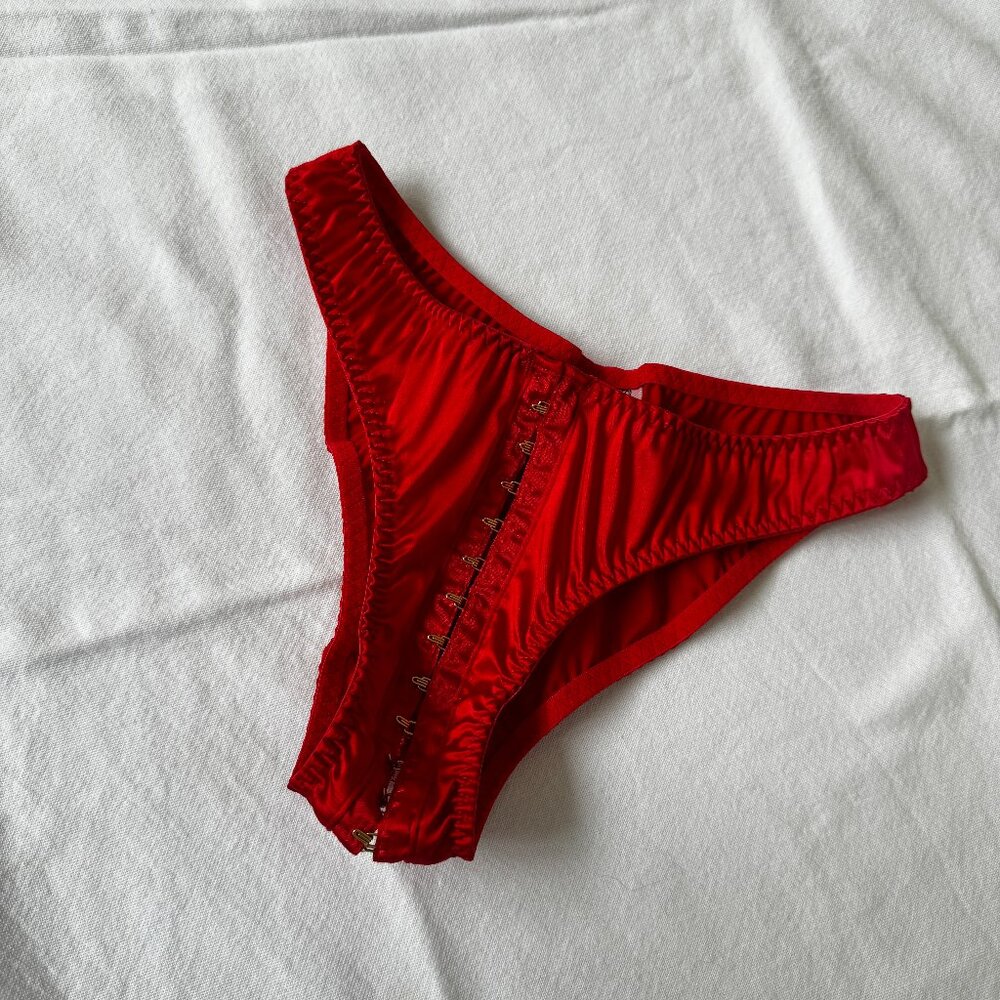 Agent Provocateur Satin Red Hook Eye Panty